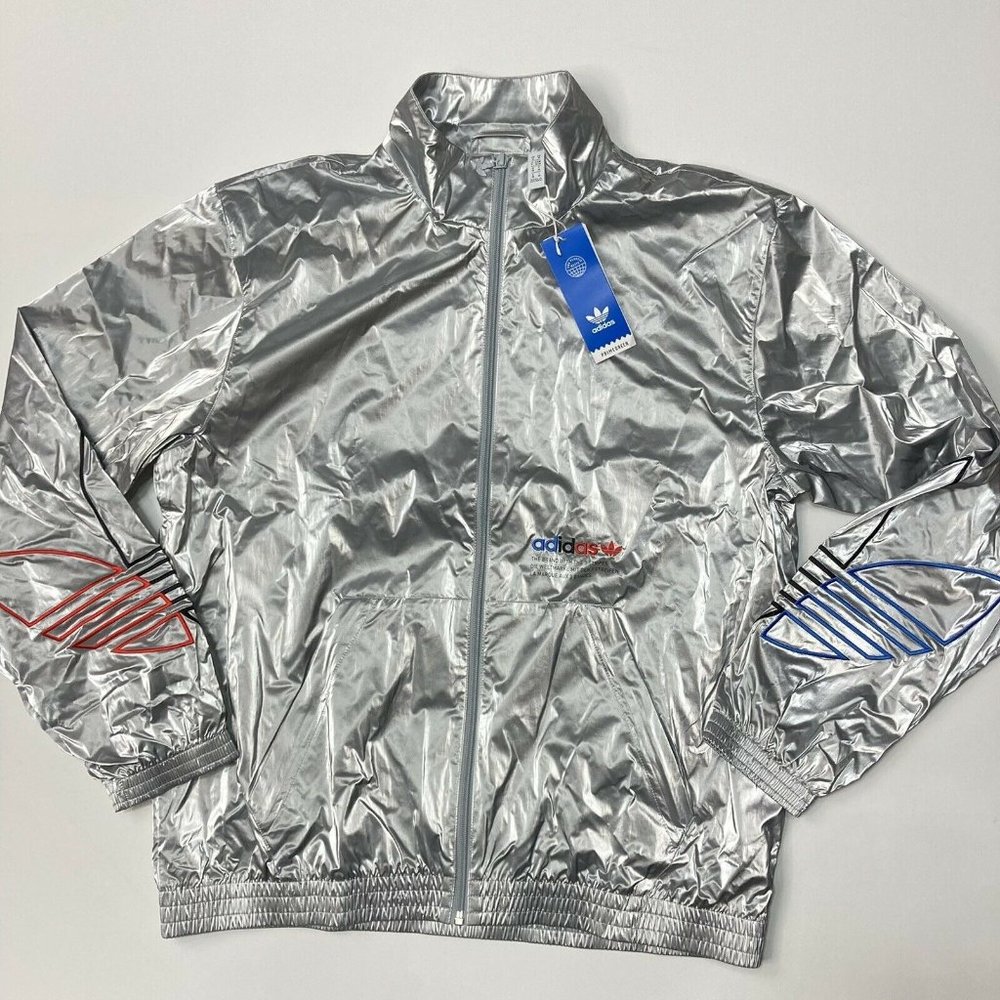 New Adidas Originals Mens Size M Silver Metallic ADICOLOR TRACK JACKET NWT